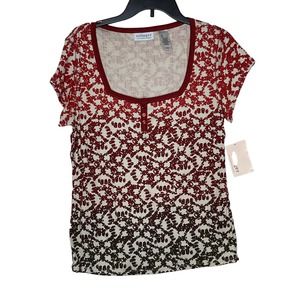 Villager Liz Claiborne‎ Women Large Rib Square Neck Henley Short Sleeve Top NWT